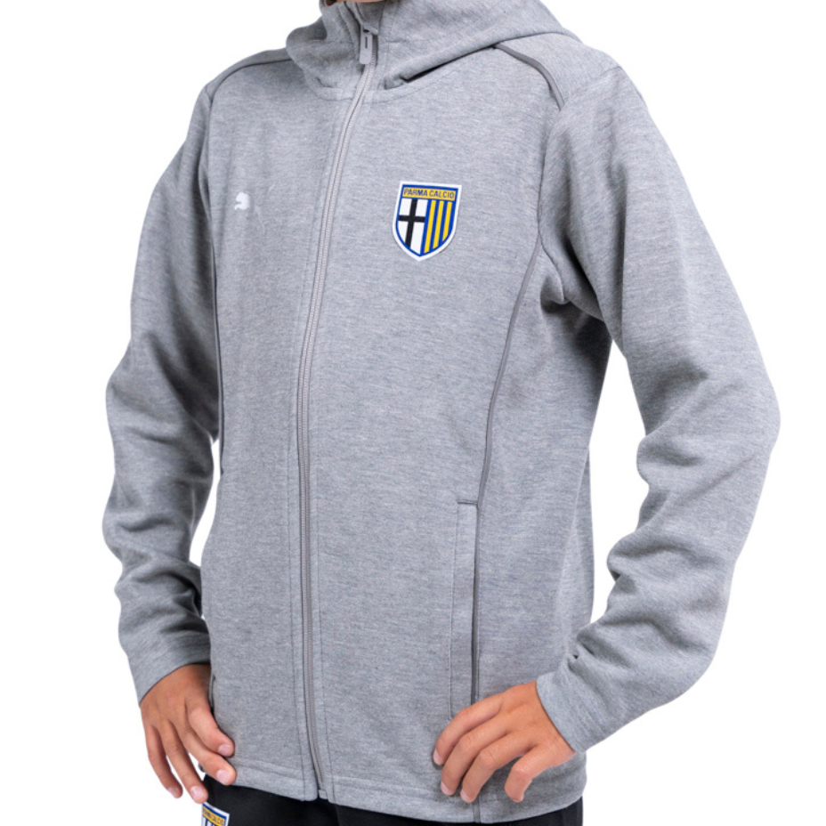 Felpa con cappuccio e zip in cotone grigia Parma Calcio