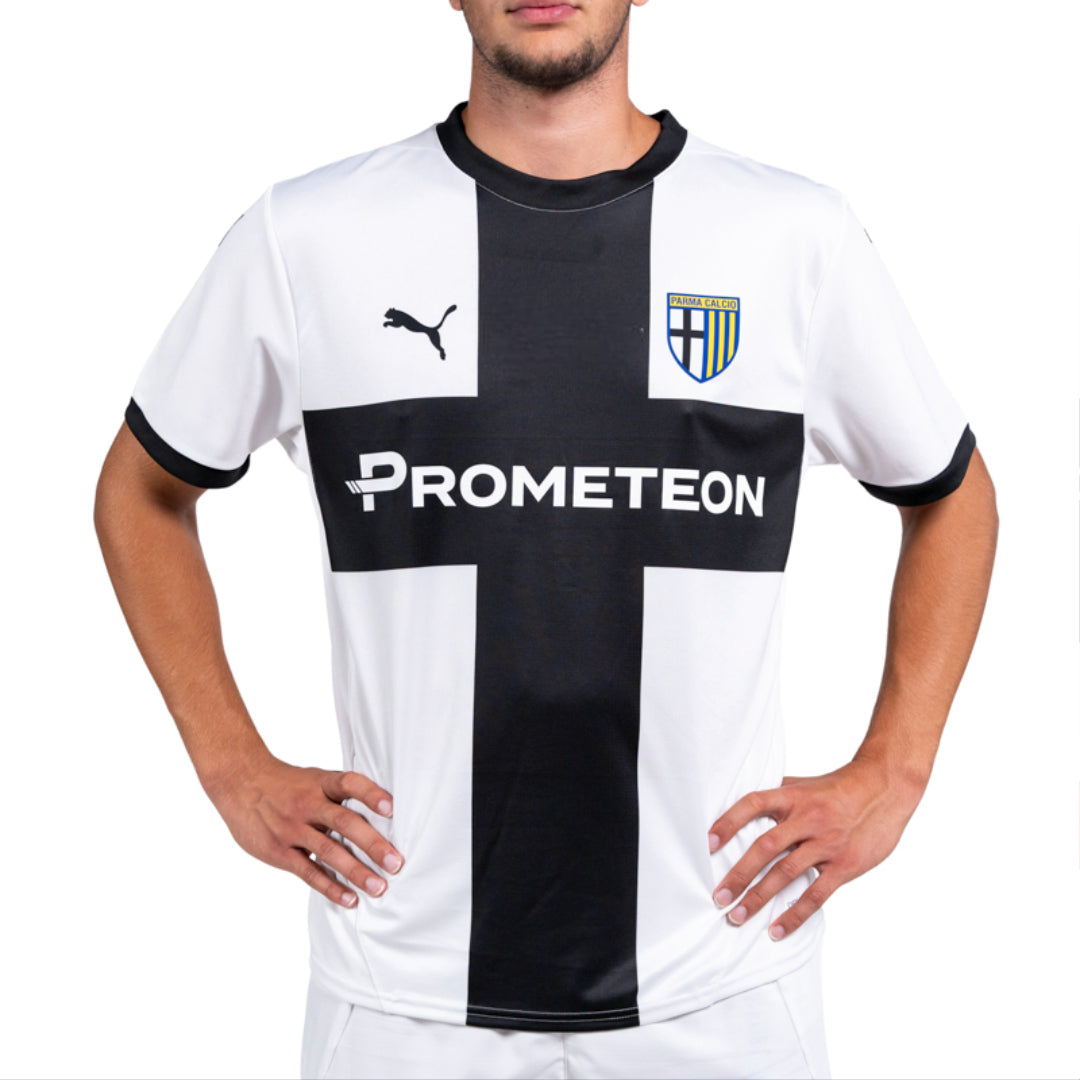 Maglia gara Home bianca con croce nera stagione 24/25 con sponsor Prometeon prima squadra maschile