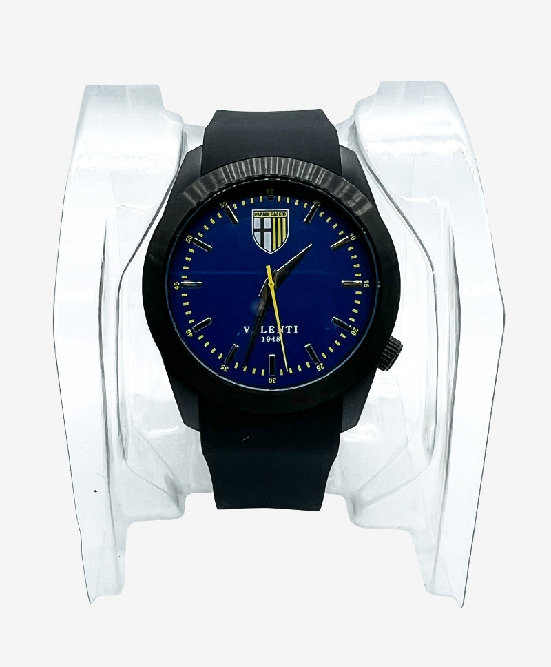 Orologio da polso nero con quadrante blu e logo Parma Calcio