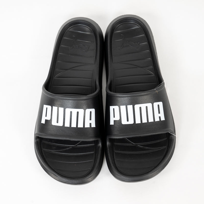 Ciabatte in gomma nera con scritta Puma