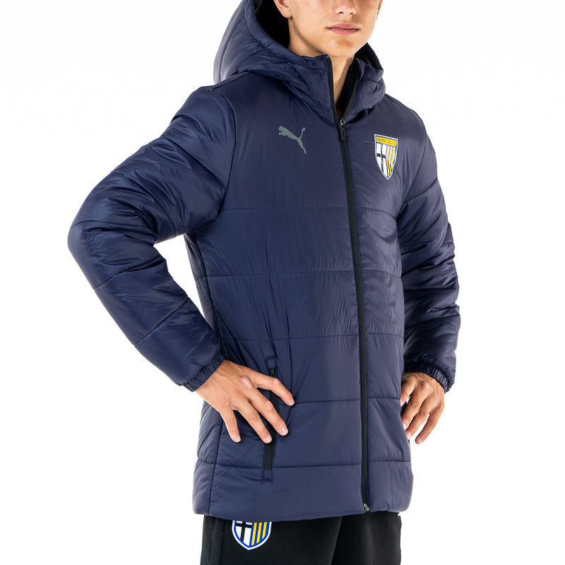 Giacca invernale blu navy con tasche, cappuccio e logo Parma calcio