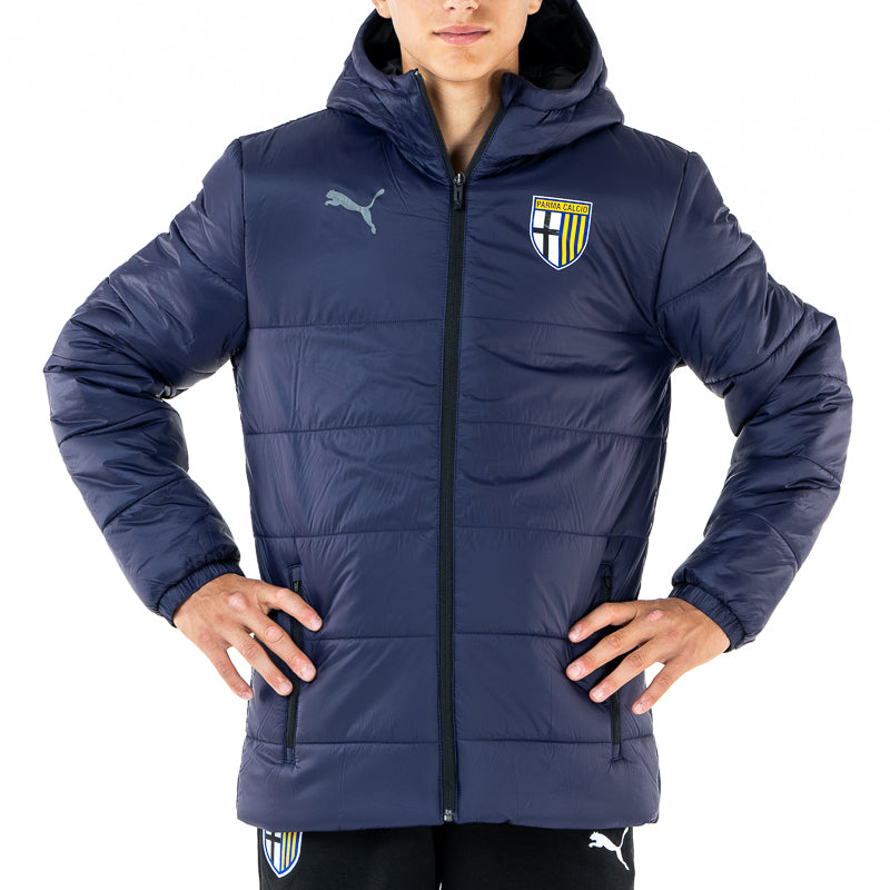 Giacca invernale blu navy con tasche, cappuccio e logo Parma calcio