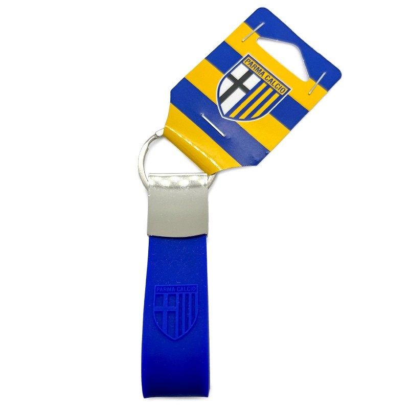 Portachiavi blu in pvc e metallo con logo Parma Calcio