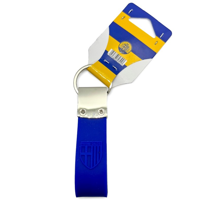 Portachiavi blu in pvc e metallo con logo Parma Calcio