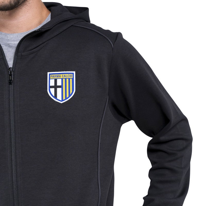 felpa nera adulto in cotone con cappuccio zip tasche laterali logo Parma Calcio e Puma