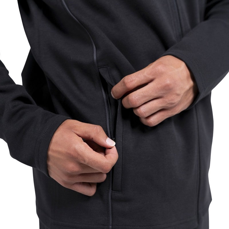 felpa nera adulto in cotone con cappuccio zip e dettaglio tasche