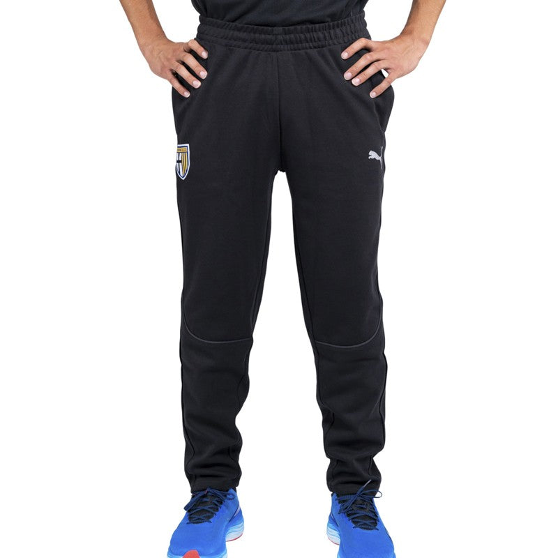 Pantalone lungo adulto nero in felpa di cotone con tasche laterali logo Parma calcio e Puma