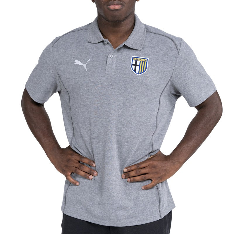 Polo adulto grigia in cotone mezza manica con colletto reverse logo Parma Calcio e Puma