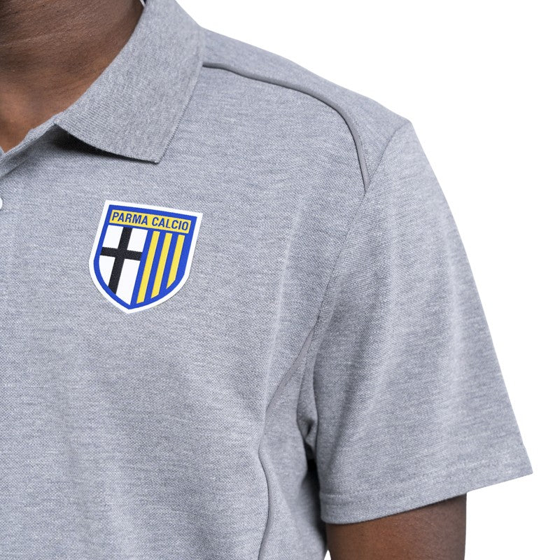 Polo adulto grigia in cotone mezza manica con colletto reverse e dettaglio logo Parma Calcio