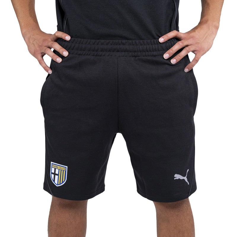 Bermuda nero adulto in felpa di cotone con tasche laterali logo Parma Calcio e Puma