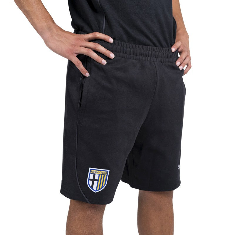 Bermuda nero adulto in felpa di cotone con tasche laterali logo Parma Calcio e Puma