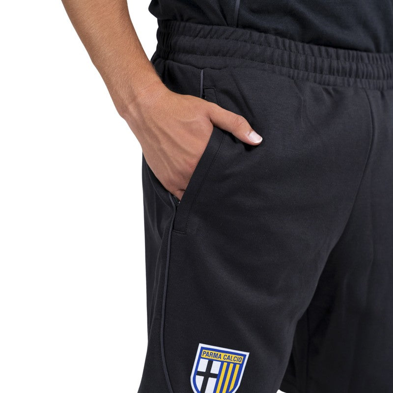 Bermuda nero adulto in felpa di cotone con tasche laterali logo Parma Calcio e Puma