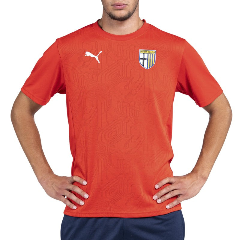 Maglia rossa training mezze maniche con trama geometrica sul fronte e logo Parma Calcio