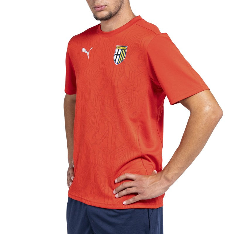 Maglia rossa training mezze maniche con trama geometrica sul fronte e logo Parma Calcio
