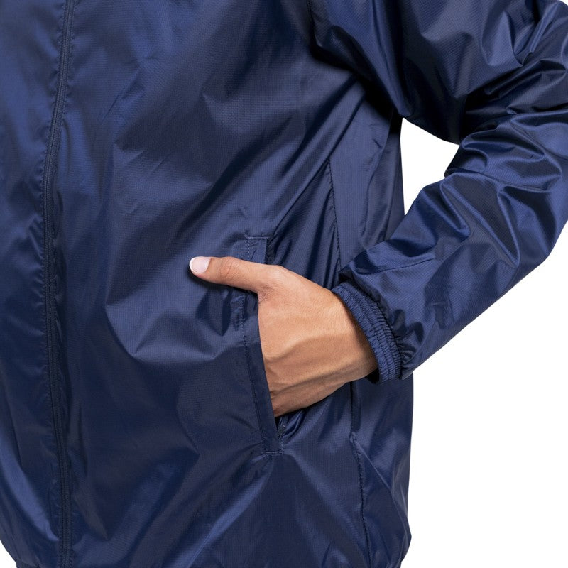 Giubbino antipioggia blu scuro con zip tasche laterali e cappuccio a scomparsa e logo Parma Calcio