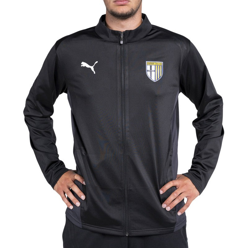Felpa nera pre-match con tasche, zip e logo Parma Calcio