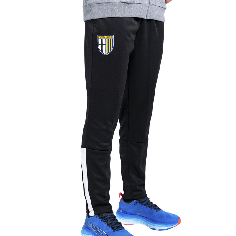 pantalone training donna nero con bande bianche tasche laterali logo Parma Calcio e Puma
