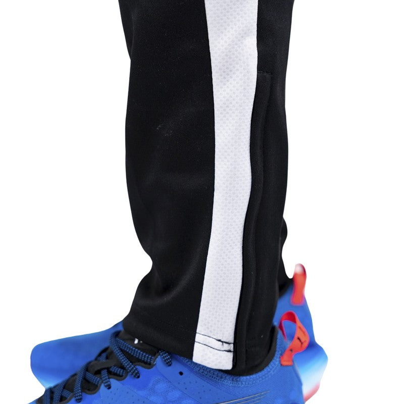 pantalone training donna nero dettaglio caviglia con zip e banda bianca