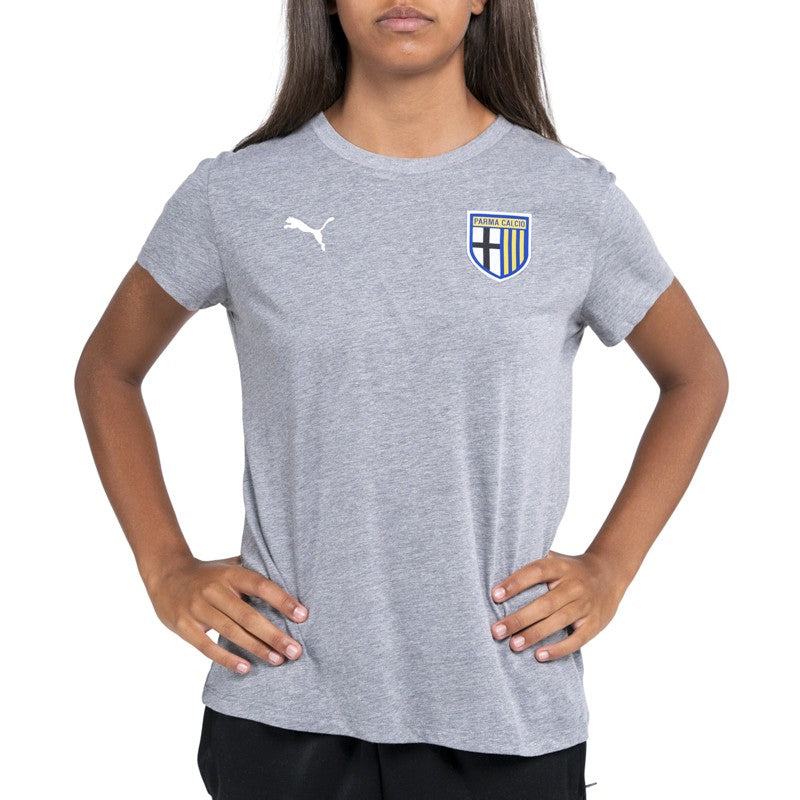 T-shirt donna in cotone grigia con mezze maniche e logo Parma Calcio
