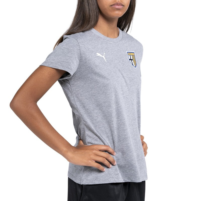 T-shirt donna in cotone grigia con mezze maniche e logo Parma Calcio