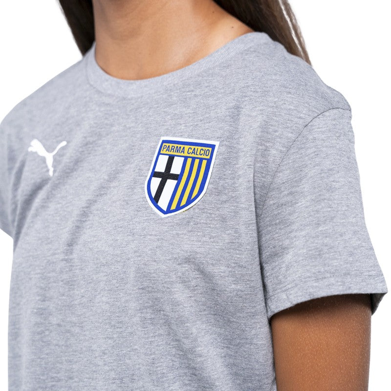 T-shirt donna in cotone grigia con mezze maniche e logo Parma Calcio