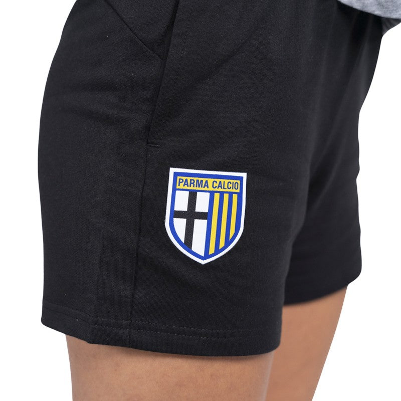 Bermuda nero donna in cotone con tasche laterali dettaglio logo Parma Calcio