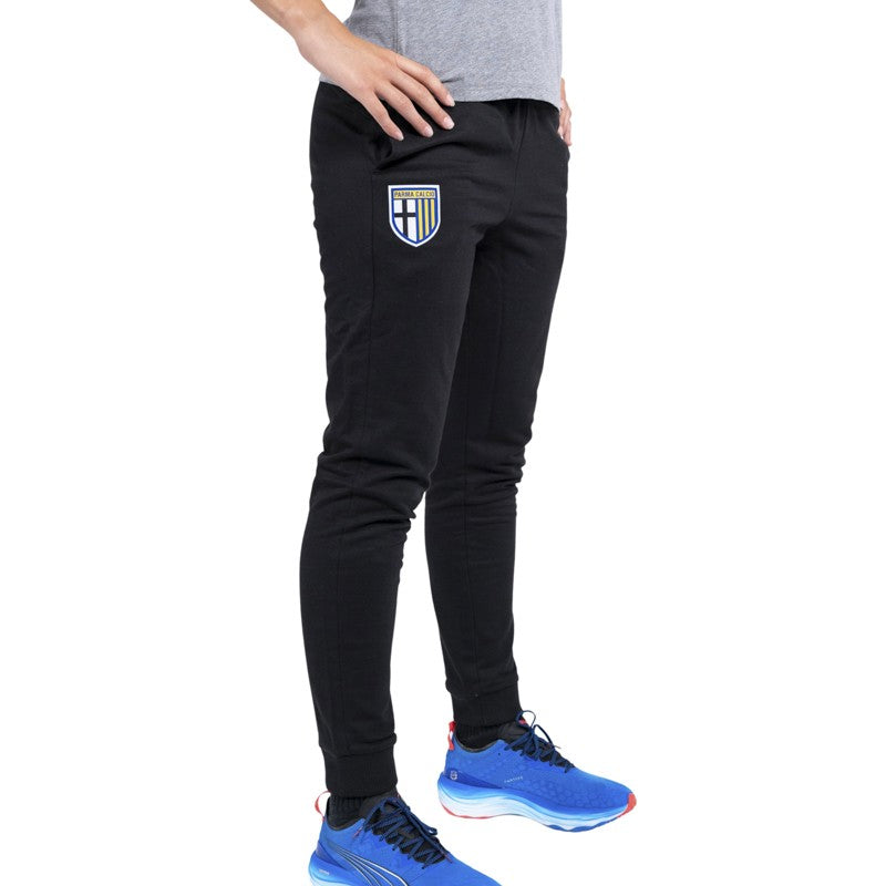 pantalone lungo tuta nero in cotone con tasche laterali e logo Parma Calcio
