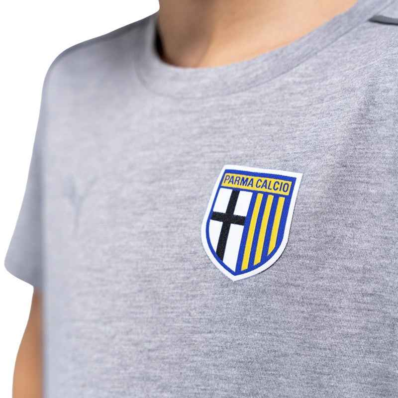 t-shirt grigia junior in cotone con mezza manica e dettaglio logo parma calcio