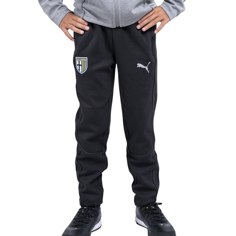 Pantalone lungo junior nero in felpa di cotone con tasche laterali logo Parma calcio e Puma