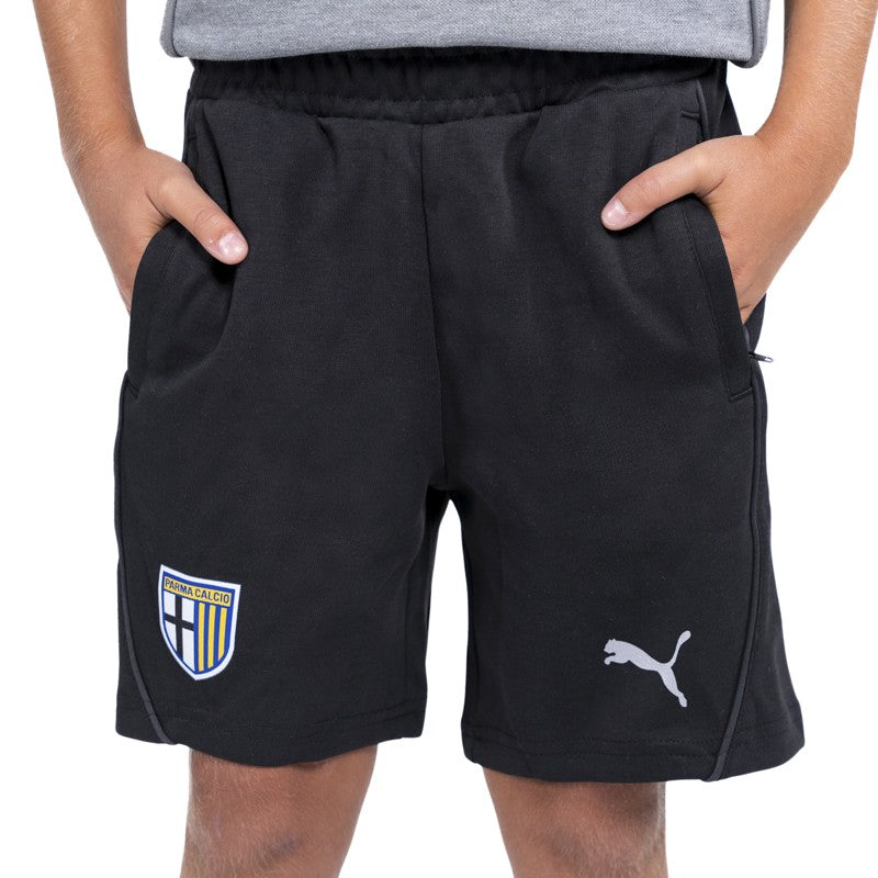 Bermuda nero junior in felpa di cotone con tasche laterali logo Parma Calcio e Puma