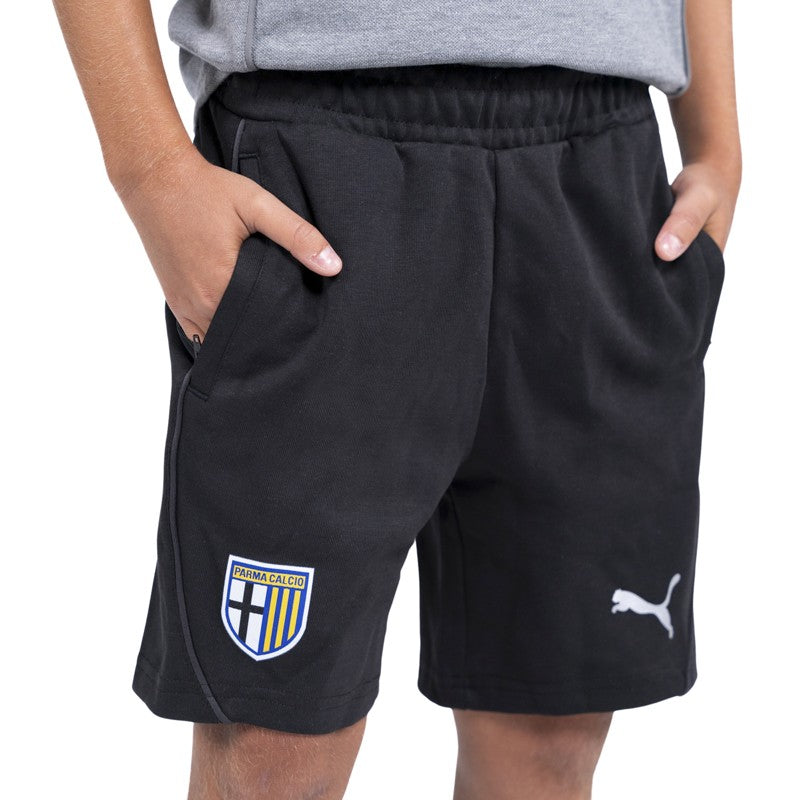 Bermuda nero junior in felpa di cotone con tasche laterali logo Parma Calcio e Puma