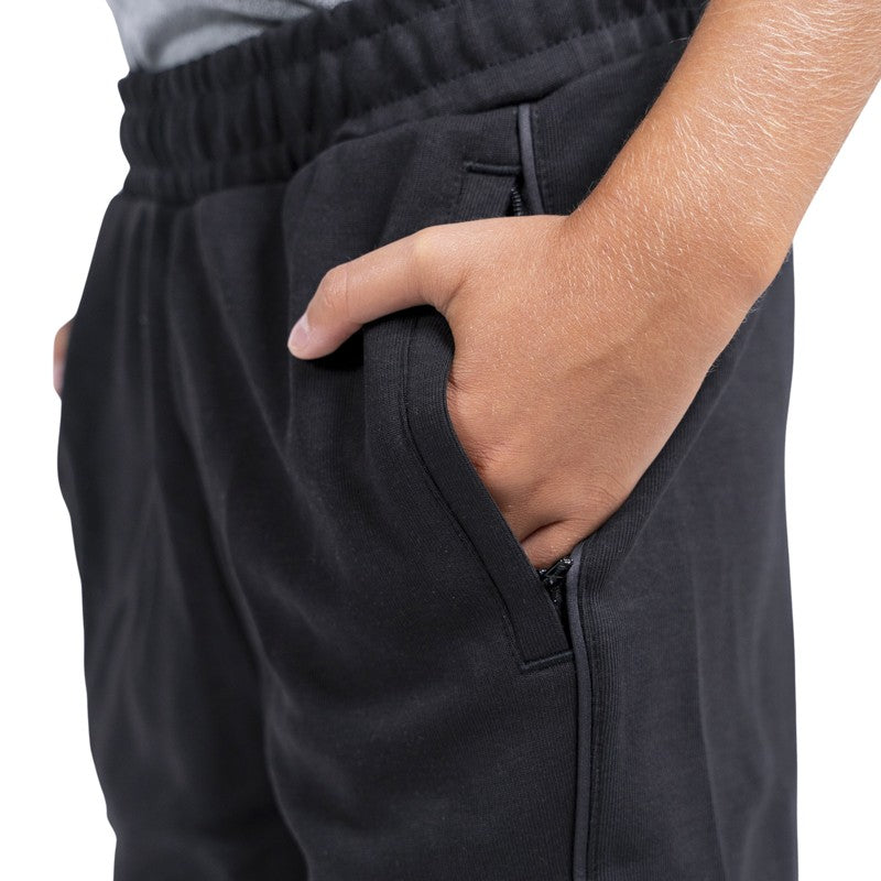 Bermuda nero junior in felpa di cotone con tasche laterali logo Parma Calcio e dettaglio tasca