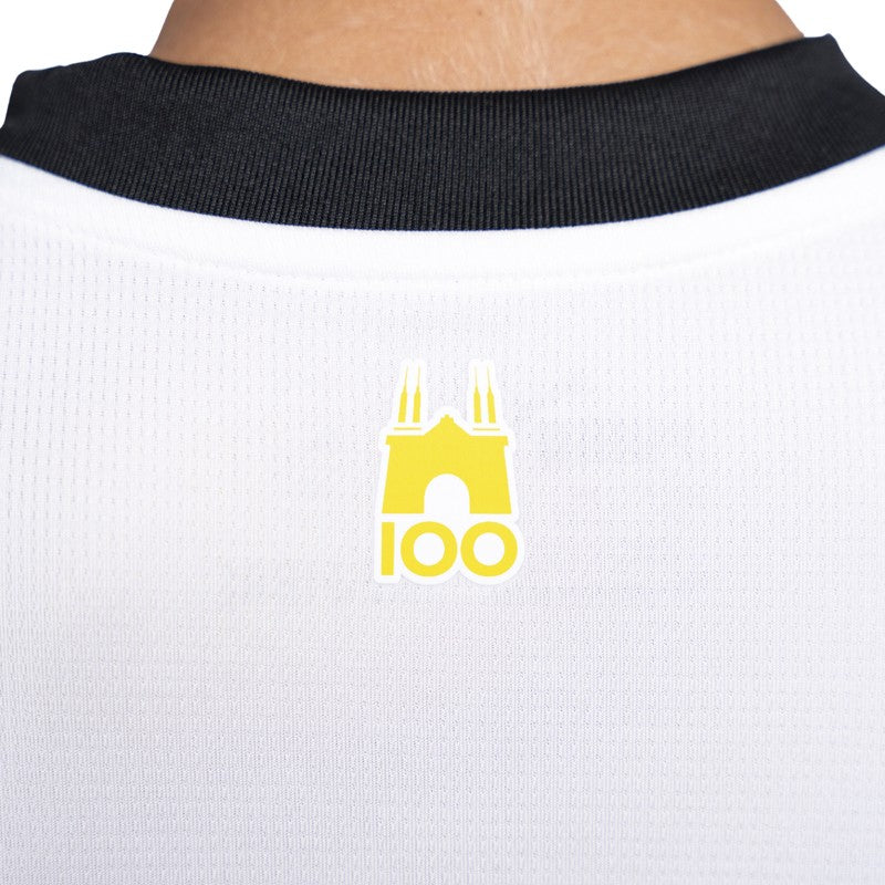 Maglia Gara Home junior bianca con croce nera sul fronte logo tardini 100 giallo sul retro