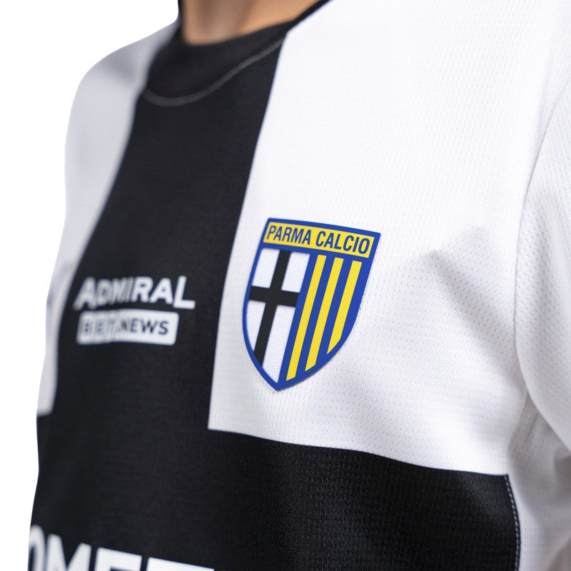 Maglia Gara Home junior bianca con croce nera sul fronte logo tardini 100 giallo sul retro