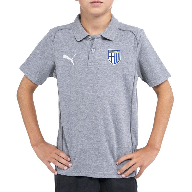 Polo junior grigia in cotone mezza manica con colletto reverse logo Parma Calcio e Puma