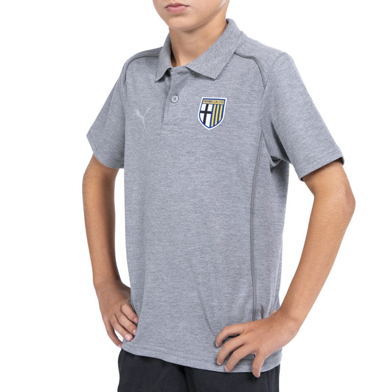 Polo junior grigia in cotone mezza manica con colletto reverse logo Parma Calcio e Puma