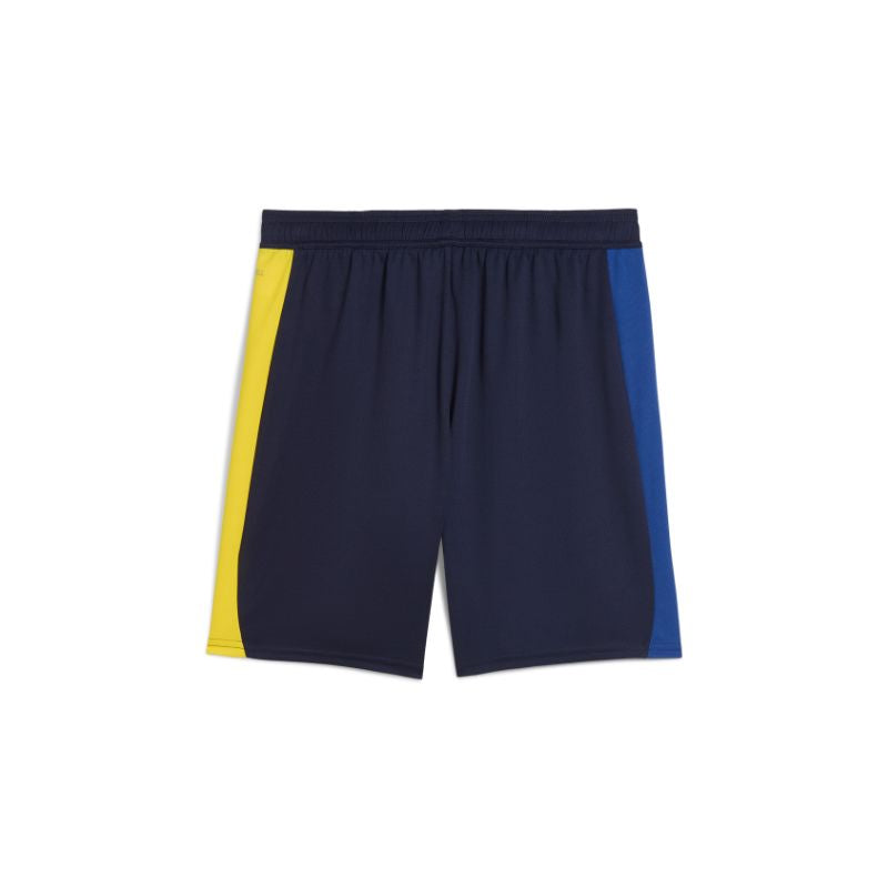 Retro pantaloncini gara junior fourth kit blu navy con bande laterali gialli e blu