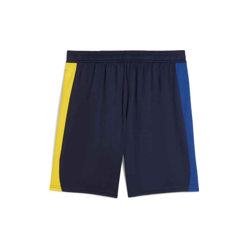 Retro pantaloncini gara adulto fourth kit blu navy con bande laterali gialli e blu