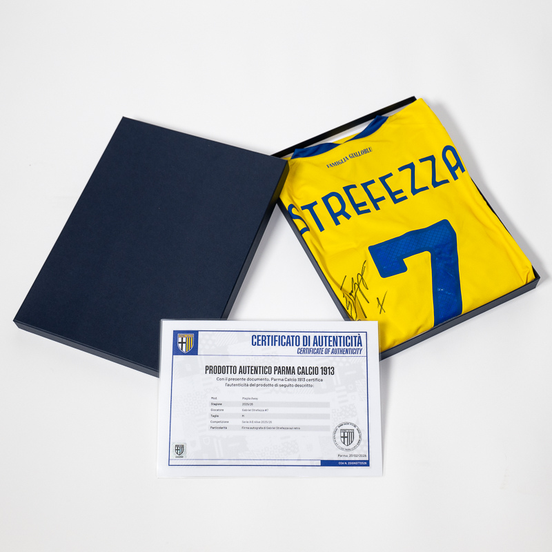 Maglia Gara Away 25/26 autografata da Strefezza 7 - Parma Calcio