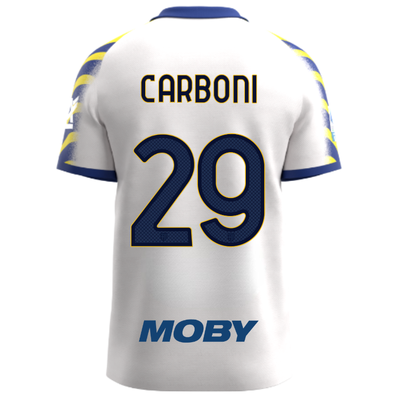 Maglia gara third adulto bianca con maniche gialle e blu e personalizzazione Carboni 29