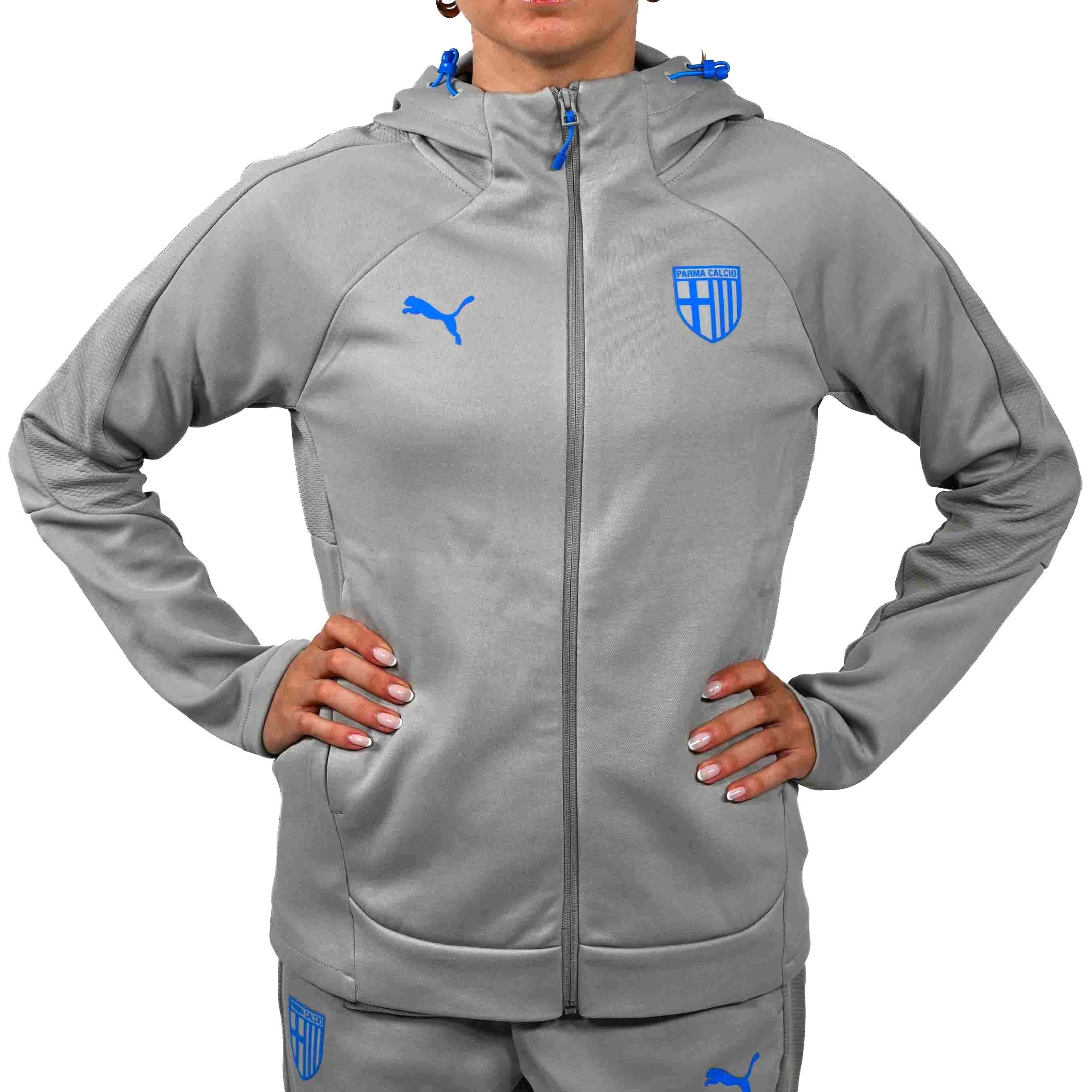 Felpa Woman Hooded Evostripe Zip Smokey Gray-Ultra Blue - Parma Calcio