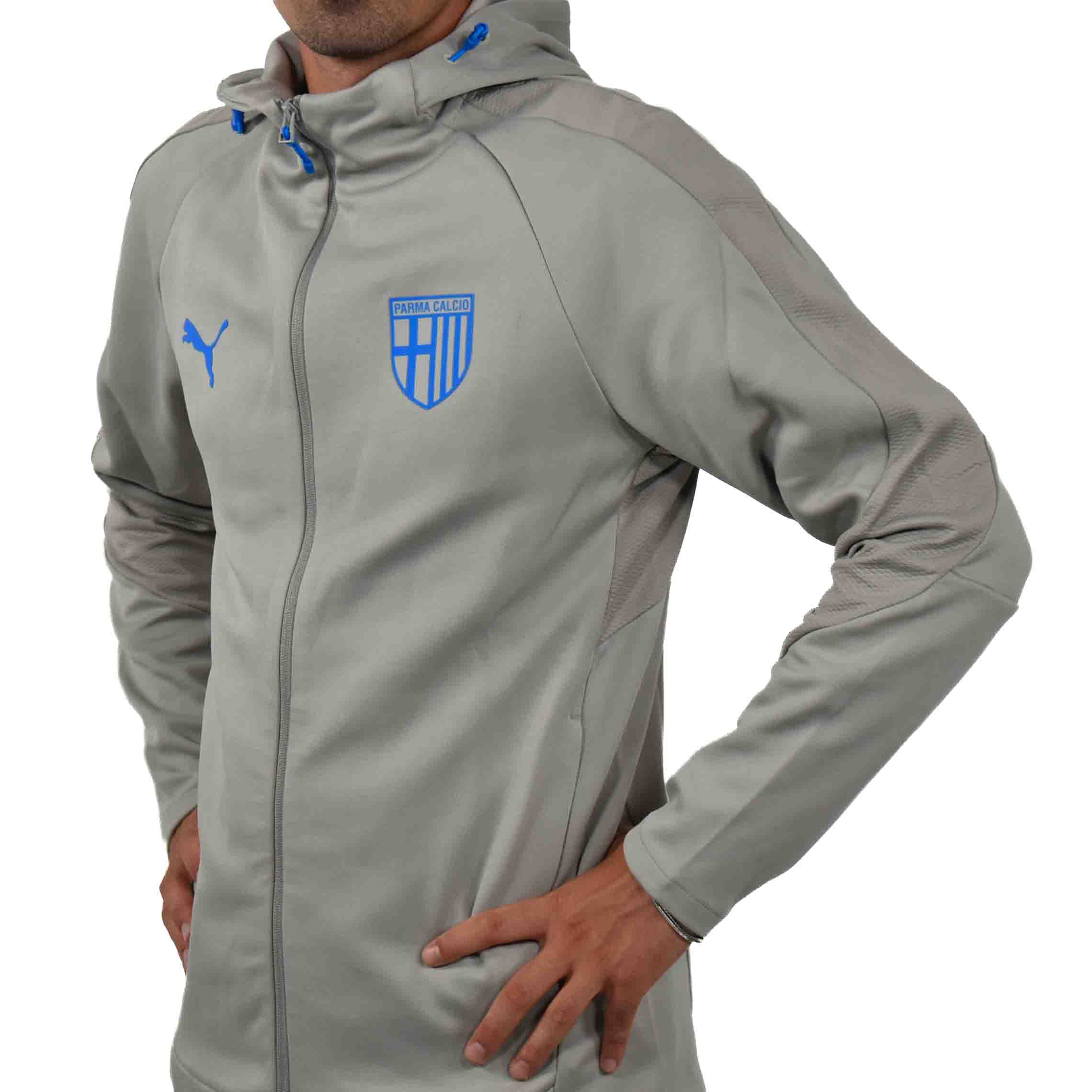 Felpa Hooded Evostripe Zip スモーキーグレー-ウルトラブルー - パルマカルチョ