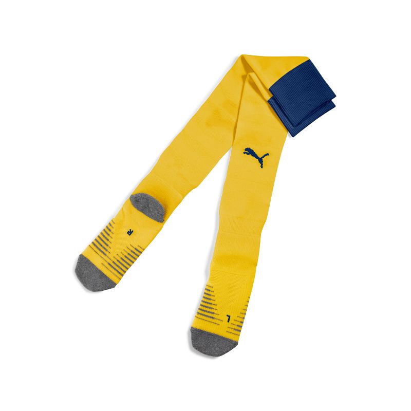 Calzettoni gara gialli Away con logo puma blu ricamato