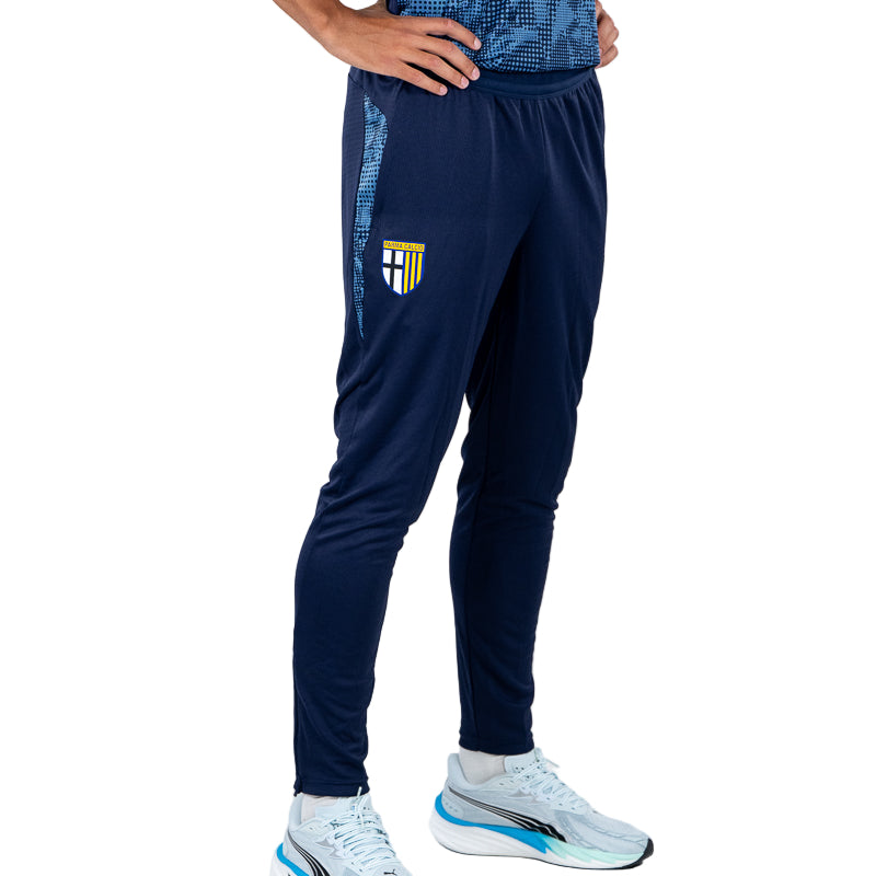 Pantalone training blu navy con fantasia geometrica laterale e logo Parma Calcio e Puma