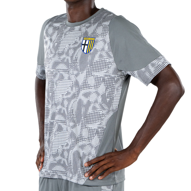 Maglia training staff grigia con fantasia geometrica e logo Parma Calcio e Puma