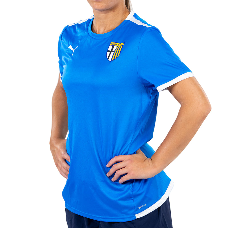 Maglia training woman blu elettrico con strisce bianche sulle spalle