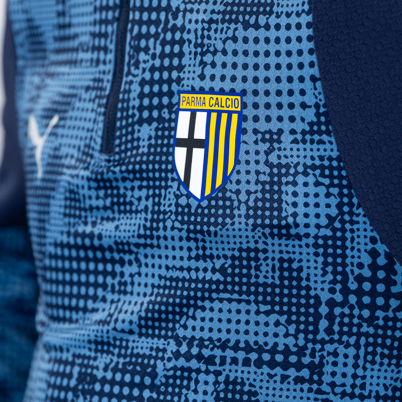 Dettaglio logo Parma Calcio felpa 1/4 zip training junior blu navy