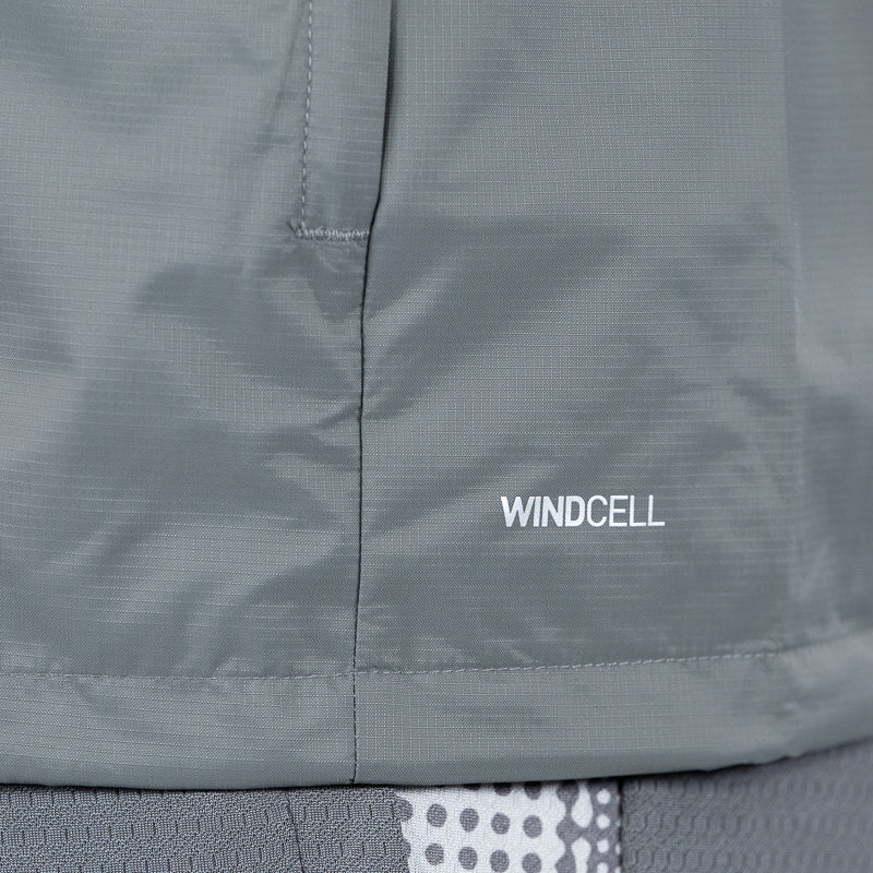 Dettaglio scritta Windcell giacca antipioggia allenamento grigia