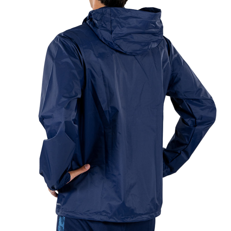 Giacca antipioggia allenamento adulto blu navy con cappuccio, zip, tasche laterali, logo Puma e Parma Calcio