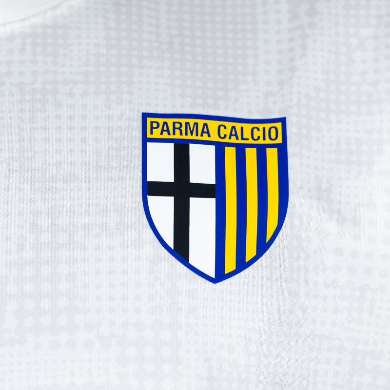 Dettaglio logo Parma Calcio maglia pre-match bianca uomo